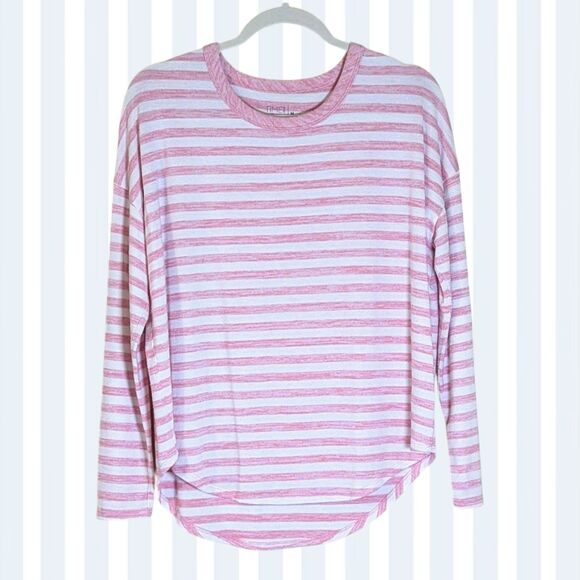 Time & True Women's Striped Hacci Knit T-shirt With Long Sleeves Pink/White Med - Picture 1 of 5